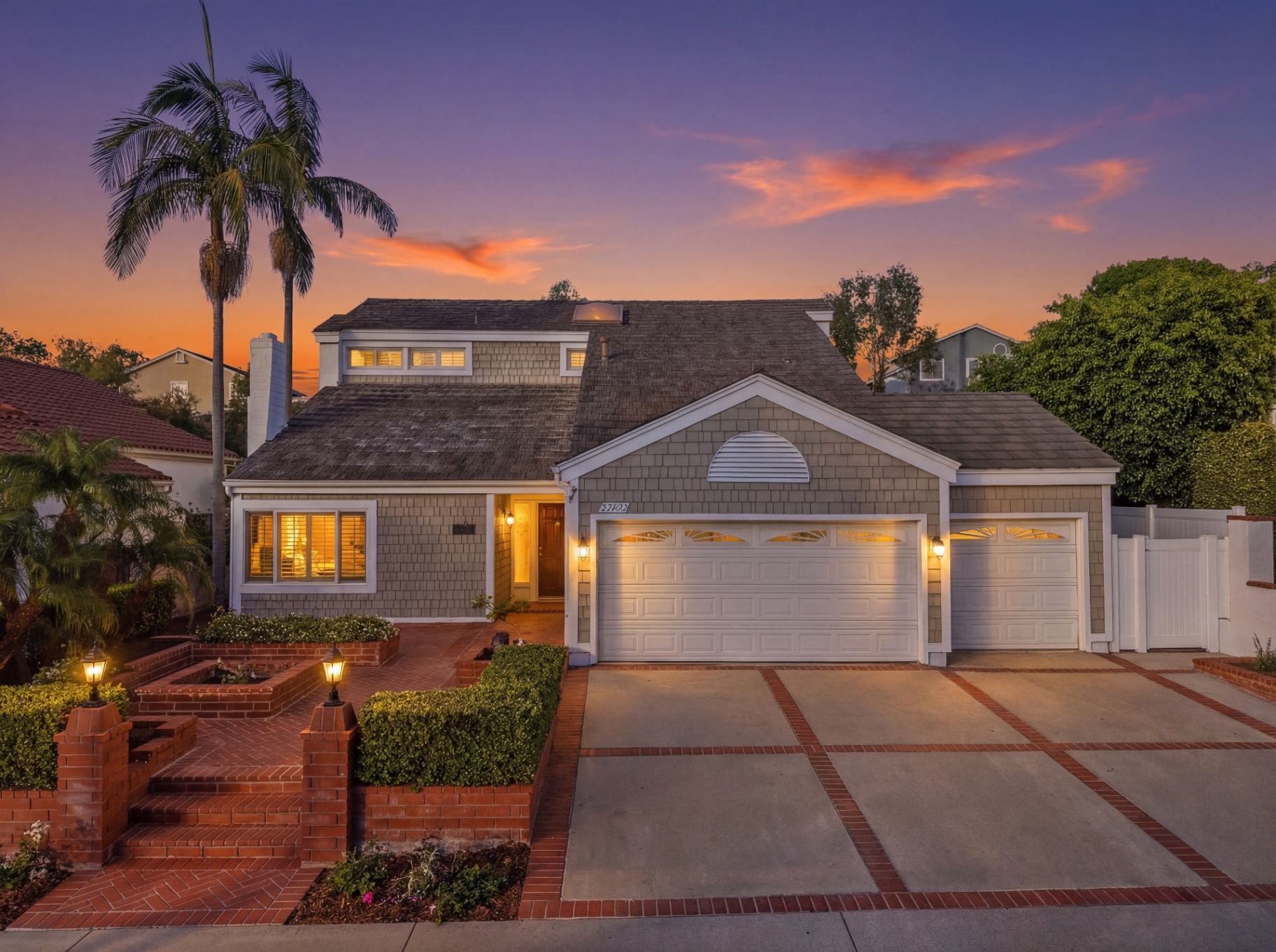 Aerial twilight drone view of a home