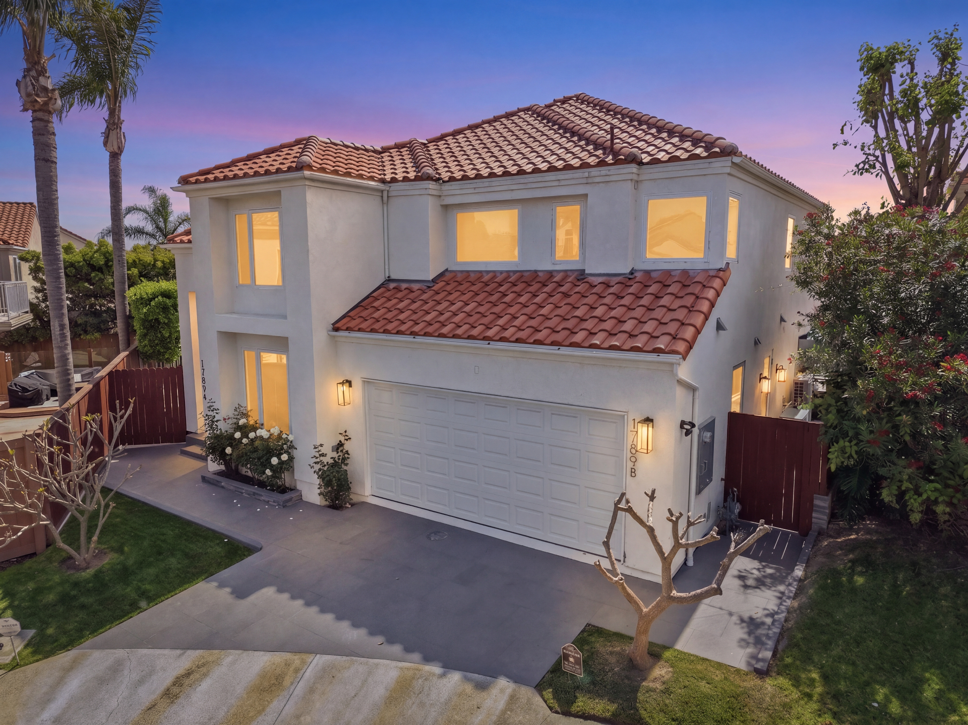 Twilight exterior real estate photo of a two-story home