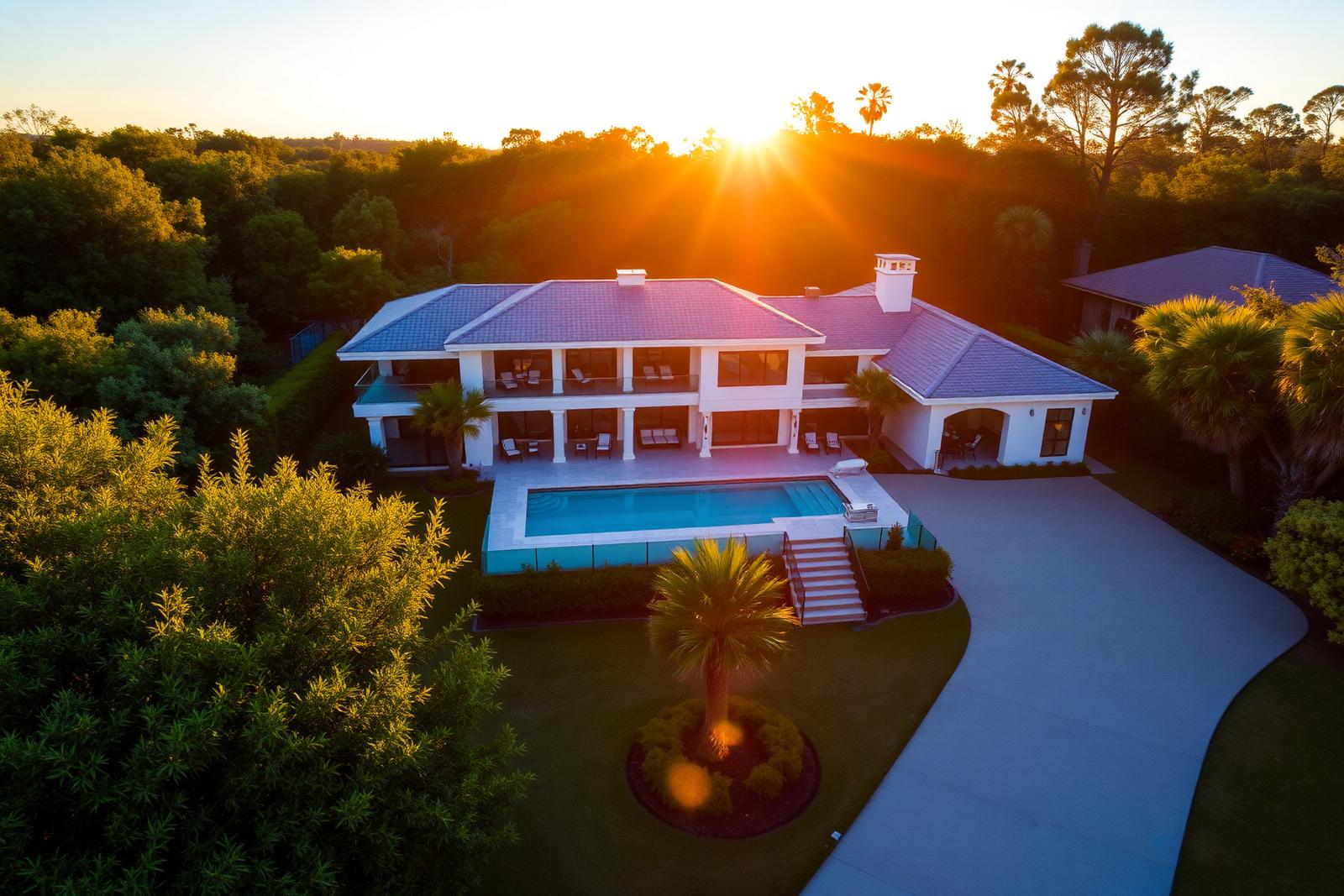 Aerial drone photography of luxury home